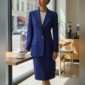 Talbots Petites Royal Blue Wool Skirt Suit Set Size 10 Petite